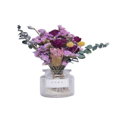 China Wholesale Slulaoo natural touch dry flowers rose eucalyptus billy ball combination bouquet to wedding bouquet for sale