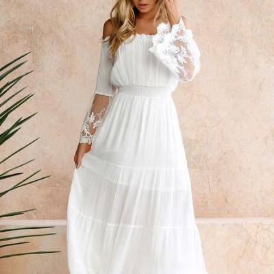 China PRETTY STEPS Anti-Static 2021 Women PS06459 Off Sleeve Maxi Dress Simple Bridal Dress Tiered Shoulder Flare for sale