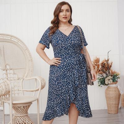 China Anti-Static PRETTY STEPS Wholesale Lady Elegant Casual Long V-Neck Women Summer Floral Girls Dress Plus Size Dress for sale