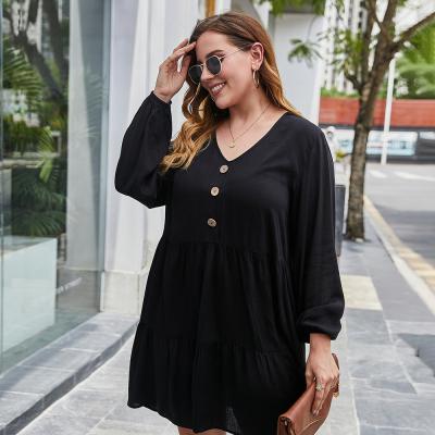 China PRETTY STEPS Anti-Static Private Label Polyester Loose Solid Color Long Sleeve Casual Dress Women Plus Size Dress for sale