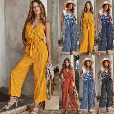 China PRETTY QUICK DRY STEPS wholesale hot sale summer loose spaghetti ties high waist ladies overalls with belt for sale