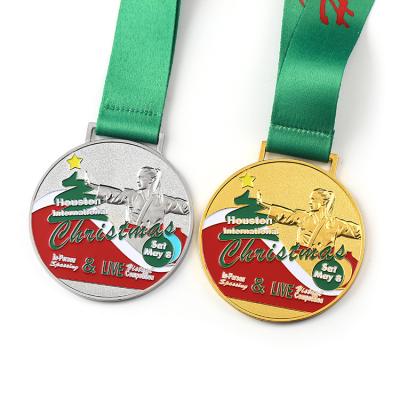 China Europe factory direct 3d christmas tree judo live show custom medal with ribbon lanyard for sale