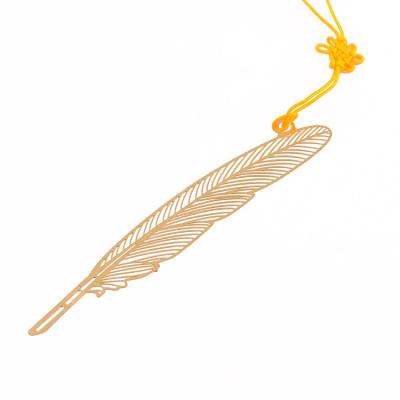 China China Custom Shape Metal Gold Feather Bookmark for sale