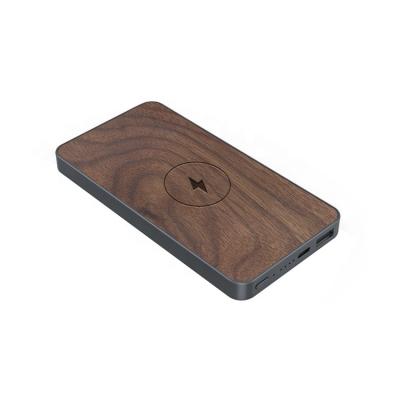 China Wooden Fast Charging Charger Power Bank Wireless Support 30% Fast 10000mah Qi 10W Custom Best Gift for sale