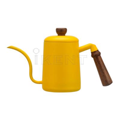 China WITH LID Pour Over Coffee Kettle Hand Drip Coffee Pot Coating Wooden Handle Kettle Kitchen Pour Over Coffee Teapot for sale