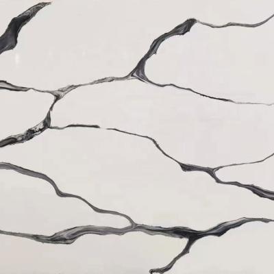 China Modern New Design black veins white countertop artificial quartz stone slabs for sale