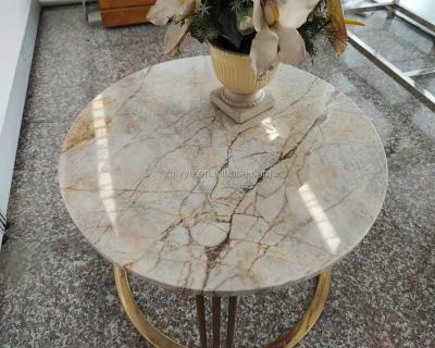 China Modern Yunfu Italian Style Oval Round Shape Gold Stainless Steel Frame Coffee Side Table Round Shape Marble Table Top marmor tisch for sale