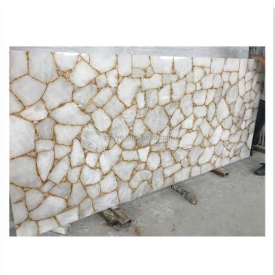 China Modern Max Natural Gemstone Crystal Ocean White Agate Stone Slab for sale