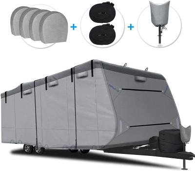 China Heavy Duty Sports Travel Trailer Cover RV Cover Top Anti-UV Camper For 31' - 34' Motorhome With 4 Gutter Spout Covers for sale