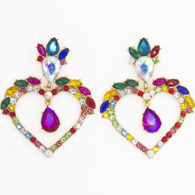 China Wholesale Trendy Rhinestone Statement Earrings Wholesale Rainbow Heart Shape Rainbow Heart Shape Earrings Like Women Shape Jewelry for sale