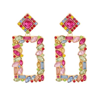 China Trendy colorful rhinestone earring fashion statement earrings rectangle colorful geometric circle earrings for sale