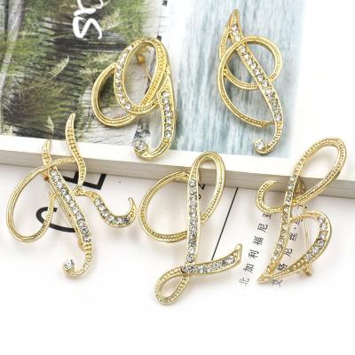 China Diamond Alphabet Rhinestone Brooch Ace Brooch Crystal Customized Brooch Rhinestone Letter Full Women Clothing Accessories for sale