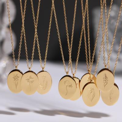 China TRENDY New Birth Month Flower Necklace Gold Plated Stainless Steel Necklace Chain Birth Flower Necklace As Women Gift for sale