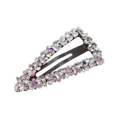 China Fast Delivery Triangle Hair Clip Hairpins Vintage Gold Black White Geometric Hairpins Colorful Rhinestone Pink Hairpin for sale