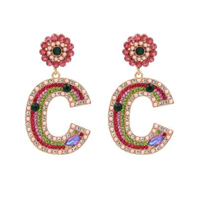 China Large FASHIONABLE Designer Earrings Popular Brands Wholesale Price Crystal Rhinestones Letter Double cc Stud Earrings for sale