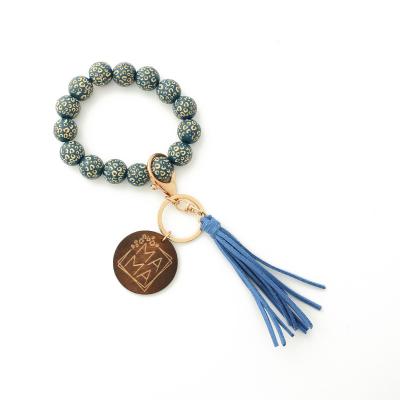 China Customizable 2022 Cute LOGO Wooden Bead Bracelet Keychain Leopard print beaded bracelet key chain with wood for sale