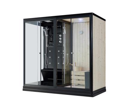 China Steam & Wet Sauna K7008 Black Frame Steam Bath With Wooden Finland Sauna Room for sale