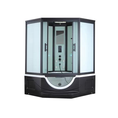 China Steam Massage K7026H Matte Black Frame Wet Steam Bath With Massage Bathtub for sale