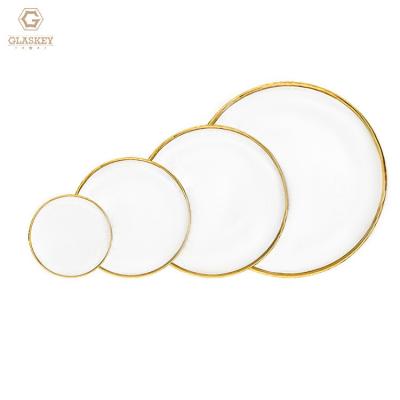 China High Quality Disposable Restaurant Suppliers Round Glass Dinner Dishes With Gold Rim for sale