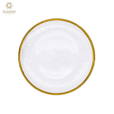 China Hot Selling Luxury Gold Event Charger Glass Dish Disposable Wedding Rim Glass Plate for sale