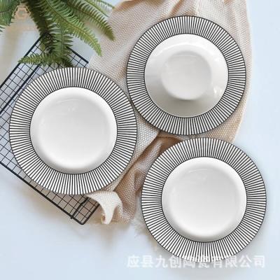 China Disposable Nordic Style Ceramic Tableware Set Simple Black Line Bone Ceramic Dinner Dish Set Household Vegetable Dish for sale