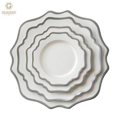 China Disposable Ceramic Dinnerware Set Wedding Dessert Plate Nordic White Sun Flower Dinnerware Dishes Sets for sale