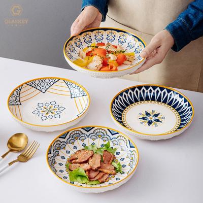 China Modern Design Sustainable Earthenware Dining Room Dinner Plate Luxury Salad Bowls Ceramic Round Dish for sale