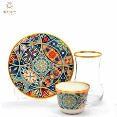 China Viable Printed Cup and Saucer Set Middle Eastern Style Milk Tea Cup Black Tea Cup Coffee Utensils Painted Gold for sale