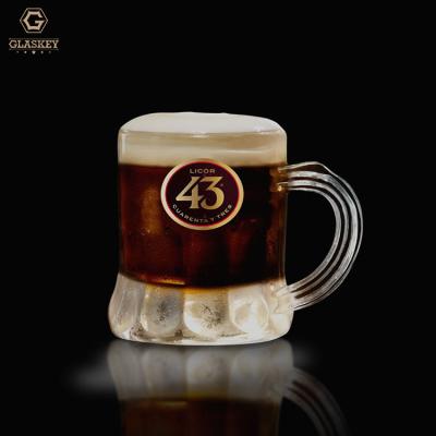 China Viable Custom Mini Beer Mug Steins Glass Logo Beer Short Cup Colored Shot Glasses With Handle for sale