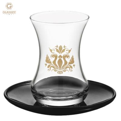 China Classic Arabic Tea Cup Turkey Glass Black Tea Cup With Decal Printing Marble Wine Glass for sale