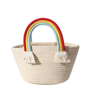 China 2022 Fashion Women Summer Rainbow Woven Beach Bag Tote Straw Beach Bags Wholesale for sale