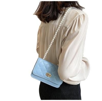 China Fashionable Classic Single Pearl Chain PU Water Proof Shoulder Bag Pearl Chain Handbag for sale