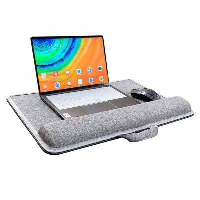 China Other Portable Wooden Bamboo Office Desk with Pillow for Desk Tray Media Slot with Cushion Laptop Desk Monitor Stand for sale