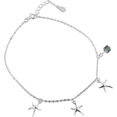 China Handmade Glazed Sterling Silver Simple Fashion Blue Crystal Tassel Anklet Starfish Beach Stone Anklet Simple Fashion for sale