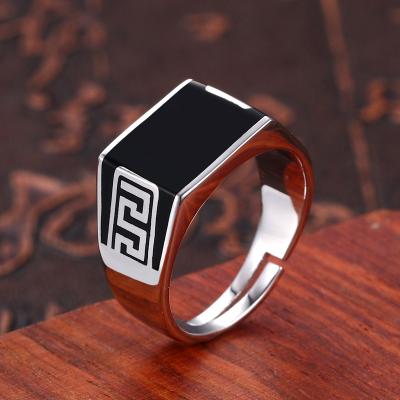 China 2022 Vintage Feature s925 Turkish Ring Man Men Rings With Adjustable Glue Black Crystal Onyx Or Silver Fixed Size Men Ring Customized for sale