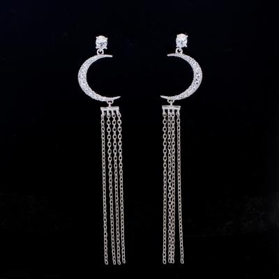 China Silver Cubic Zirconia Tassels Earrings Celebrity Style Moon Shape Tassel Earrings 925 Style CIO Long For Women for sale