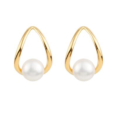 China BOHEMIA Circle Style Hollow Stud Pearl Earrings Gold Plated Korean Pearl Earrings Bead Circle Earrings 925 Gold Plated for sale