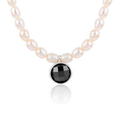 China French sterling silver elegant black zircon pearl s925 vintage retro necklace freshwater temperament around clavicle pendant bijuteria for sale