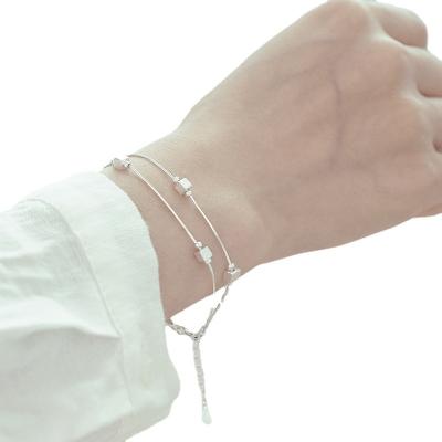 China FASHIONABLE square style simple style double layer pearl findings jewelry Korea silver female bracelet for sale