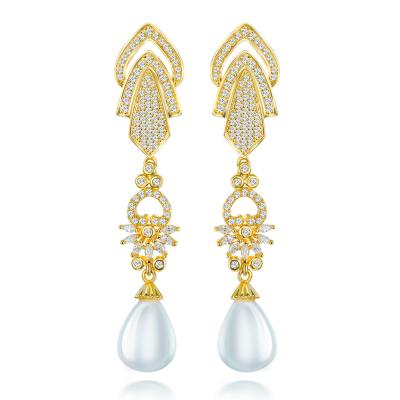 China Hyperbole Mengmingna Copper Alloy Big Dangle Earrings Luxury Women Statement Dangle Earrings With Imitation Pearl for sale