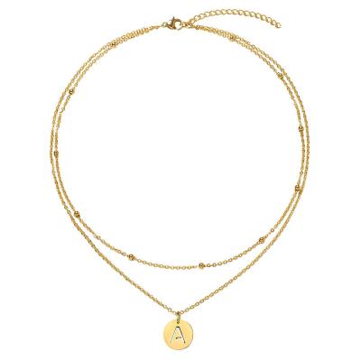 China Stainless Steel TRENDY Choker Tap Letter Shape Round Necklace 18k Gold Plated Round Sided Charm Necklace Women 2 Beaded Necklace for sale