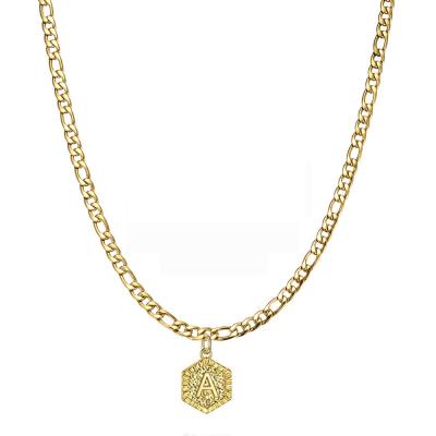 China Hiphop hiphop 60cm plated 24k gold necklace hexagon shape letter stainless steel gold FIGARO sweater CHAIN ​​necklace for sale