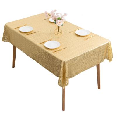 China Premium decorative pure color embroidered gold round tablecloth waterproof with sequined table cover for sale