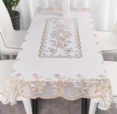 China PVC waterproof waterproof and PVC oil-proof anti-scalding bronzing lace tablecloth long table cover for sale