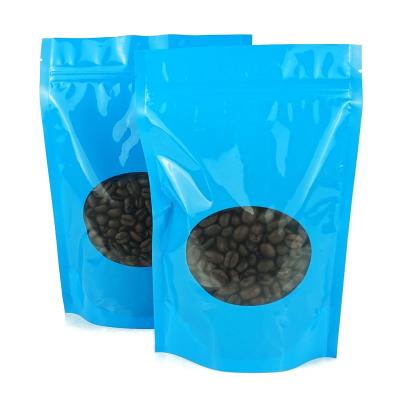 China Factory Wholesale Custom Moisture Proof Printed Coffee Bag Blue Round Clear Window Reusable Coffee Bags for sale