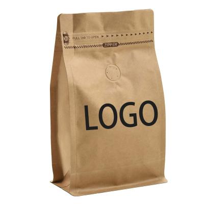 China Moisture Proof Custom Printed Biodegradable Flat Bottom Pack Kraft Paper Tea Bag 250g 500g 1000g Bean Coffee Packaging Bags for sale