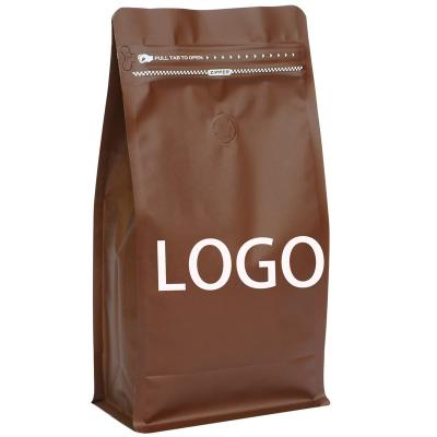 China Private Label 100g 250g 500g 1kg Custom Printed Aluminum Foil Flat Bottom Moisture Proof Resealable Black Coffee Beans Packaging Bag With Valve for sale