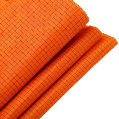 China Waterproof Fluorescent Flame Retardant Fabric Plaid Fabric Grid Conductive PU Coating Oxford Antistatic Cloth for sale