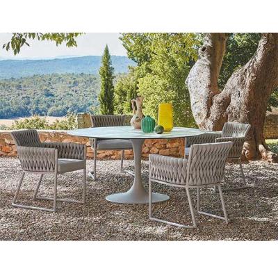 China Outdoor Restaurant Gray Rope Dining Table Set Weather Resistant Modern Leisure Garden Patio Furniture for sale