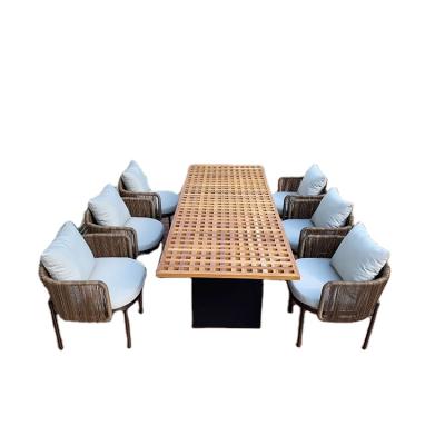 China Weather Resistant All Modern Rattan Furniture Outdoor Patio Dining Table Set With Teak Table Set for sale